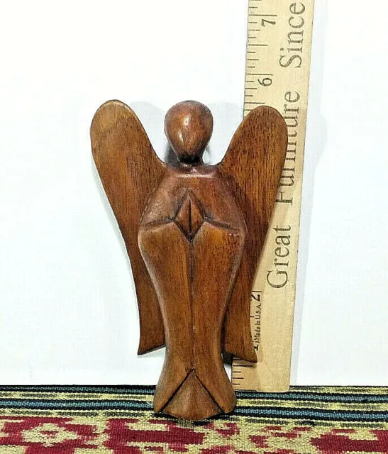 1 Angel Statue, Small, Hard Wood, Abstract, 5" Height, Made in Bali, Art - New