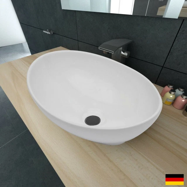 VBChome Keramik Waschbecken 50x35cm - Ovales Aufsatzwaschbecken | Für Gäste-WC & Bad