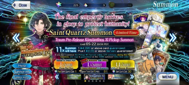 [NA] Fate Grand Order Starter Account 225 SQ - 50 Tk + SSR Artoria Caster