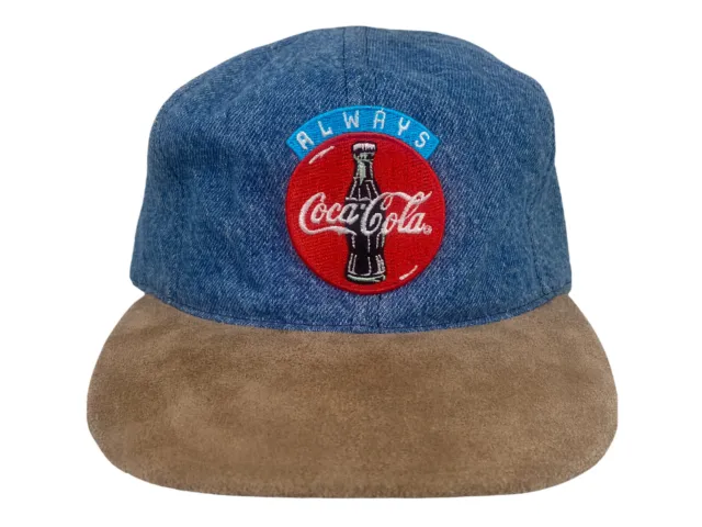 Vintage Always Coca Cola Coke Snapback Suede Bill Denim Jean Hat Cap