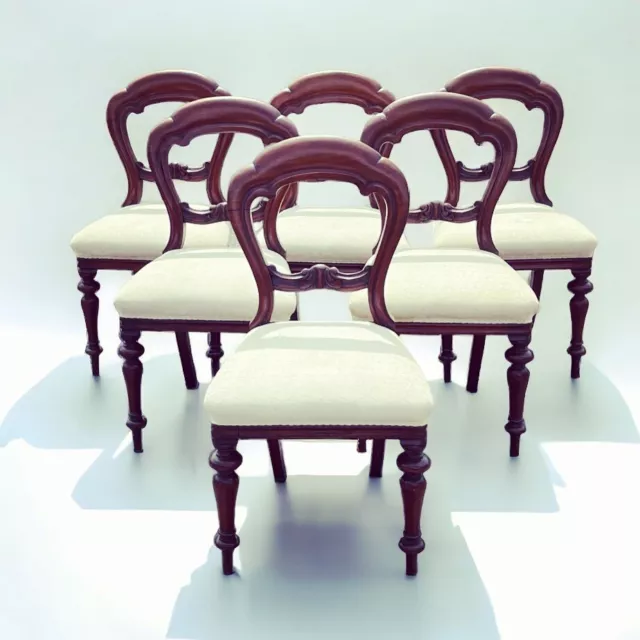 Victorian Set Of 6 Mahogany Balloon Back Dining Chairs.