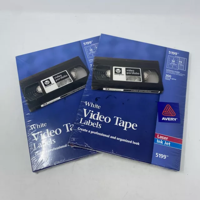 Lot of 2 Avery 5199 Laser VHS Videotape 300 (600 Total) Labels Blank Laser Jet