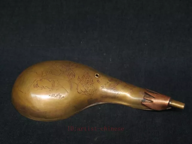 Collect Old Chinese Bronze Carving Buddha Boy Calligraphy Drop Water Use Ink Pen