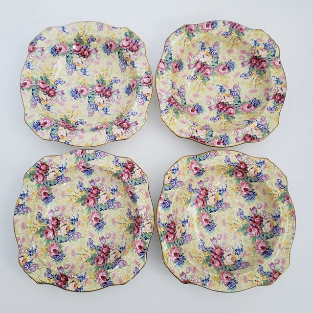 4 Royal Winton Grimwades Welbeck Bowls 7" Cereal Salad Soup Chintz Yellow 1995 2