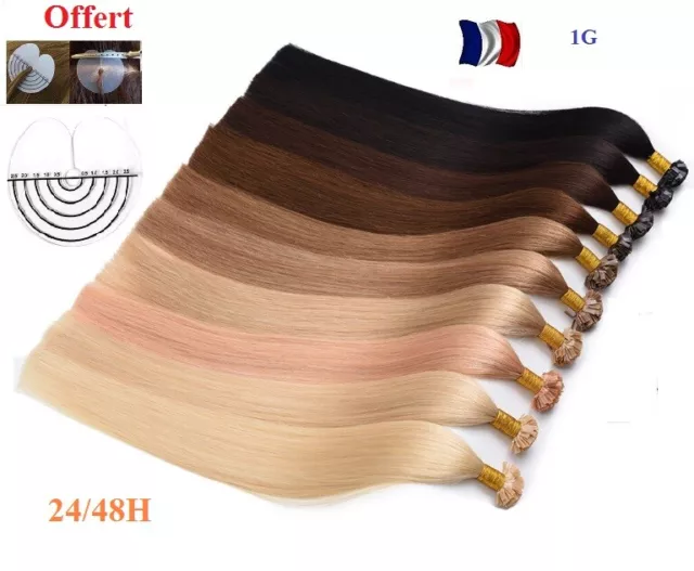 25 50 150 Extensions Cheveux Pose A Chaud 100% Naturel Remy Hair 49/1G 0.5G 3A