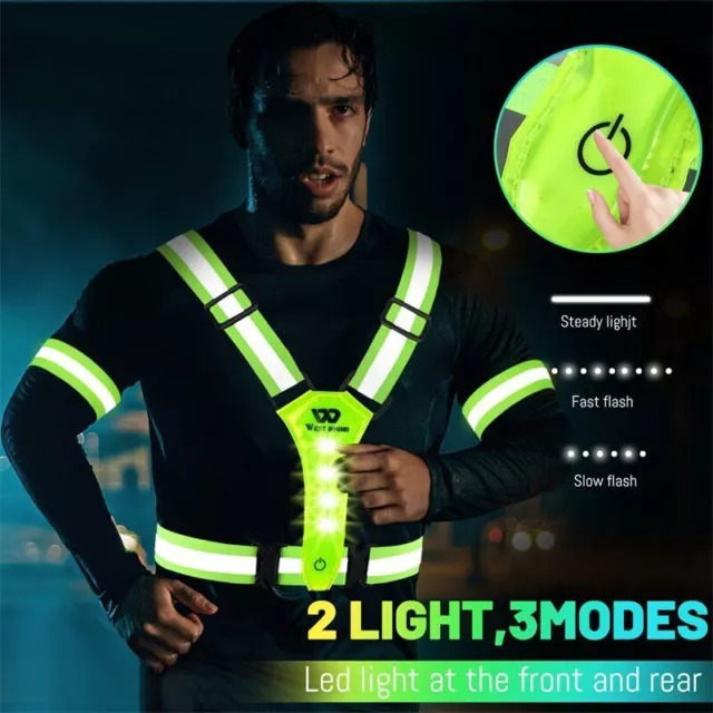 Safety Reflective Vest LED Running Light USB Charge Adjustable Cycling Night