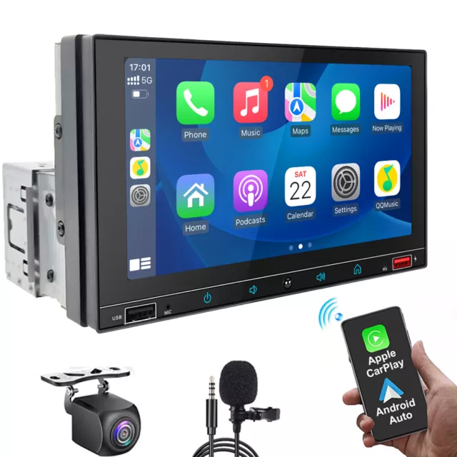 1 Din Single Car Head Unit 7" Touch Screen Car Radio Stereo Wireless Carplay