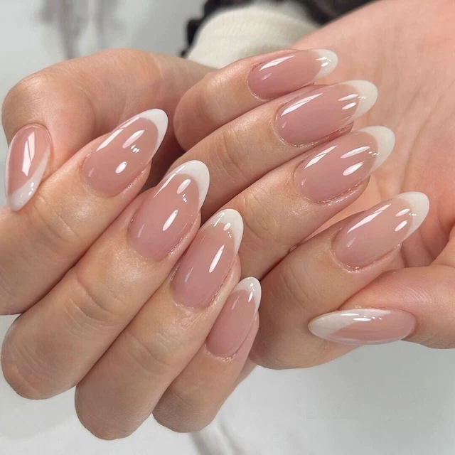Nzakybbi Press-on Nails Kurz Ballerina – 24 Stück, Babyboomer Farbverlauf, Mit Nagelkleber & Werkzeug