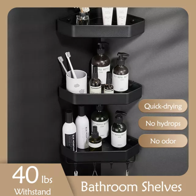 3 Tiers Corner Shower Caddy Organizer Shelf with 6 Hooks Bathroom Shelves Holder