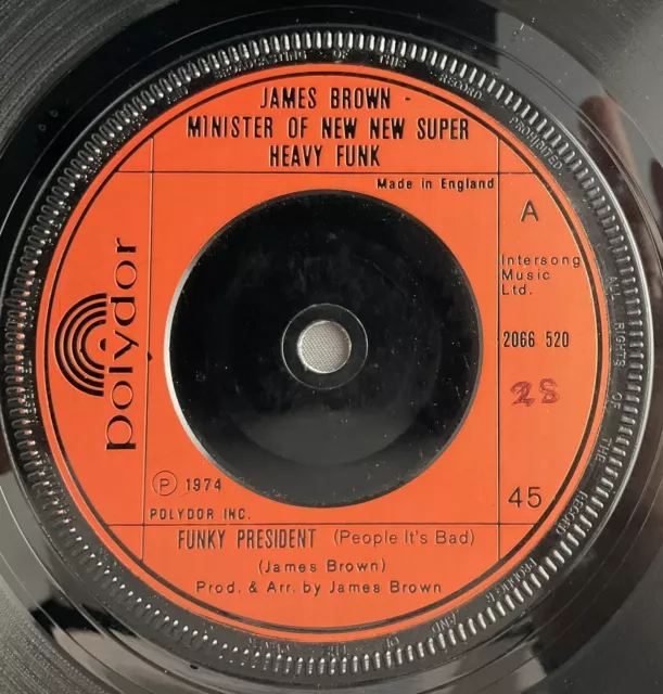 James Brown Funky President Polydor 2066 520 7” Vinyl Record Soul Funk