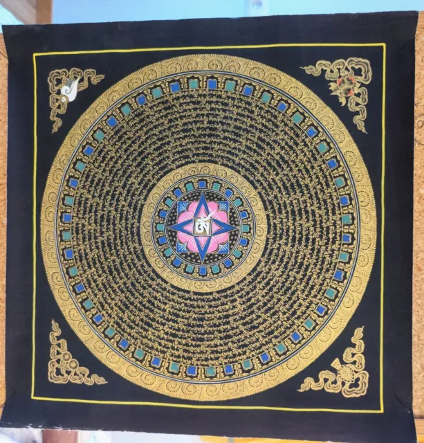Thangka tibetano 'Mantra Mandala' del Maestro Lama 35x35 cm, forte...