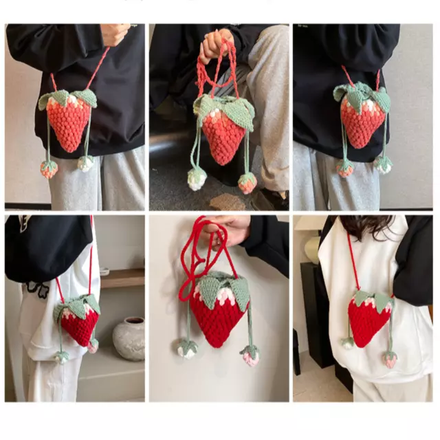 Cartoon Woven Bag Versatile Shoulder Bag Cute Strawberry Tote Crossbody Bag