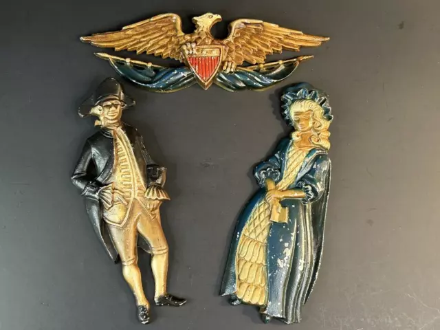 Sexton USA Cast Metal VTG Colonial Set 3 Wall Plaques George Martha Washington