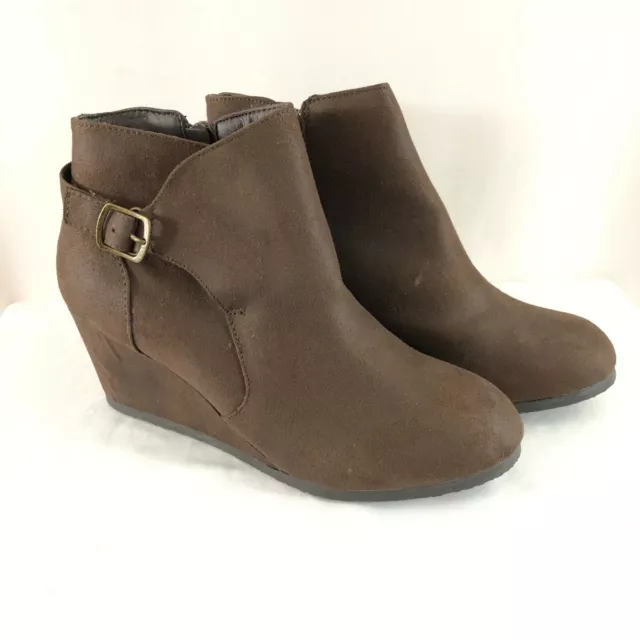 SUGAR WOMENS ANKLE Boots Booties Wedge Heel Faux Suede Zipper