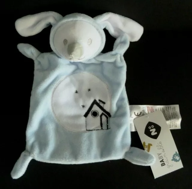 94. Doudou Plat Kidiliz Z Lapin Bleu Ciel Blanc Maison Rond 100% Neuf Etiquette