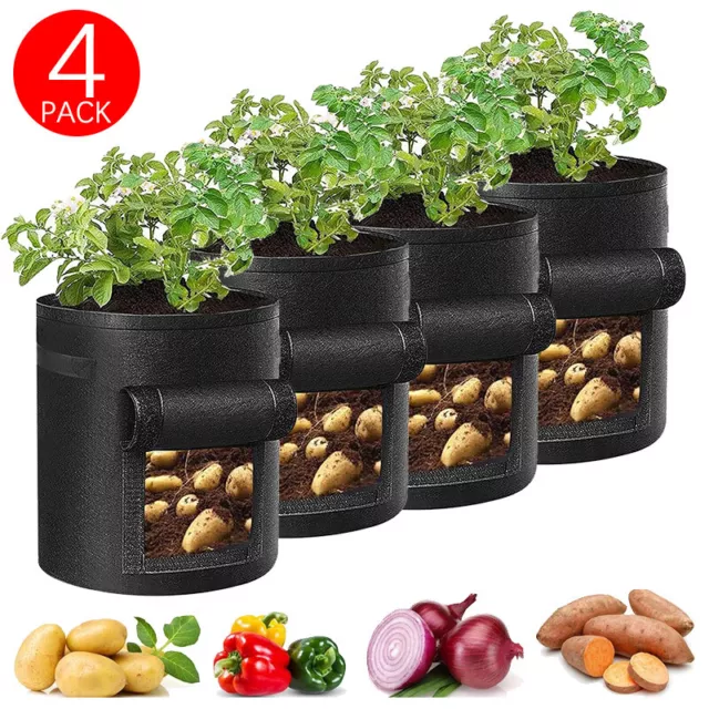 4PCS Plant Grow Bags Potato Fruit Vegetable Garden Planter Growing Bag 10 Gallon