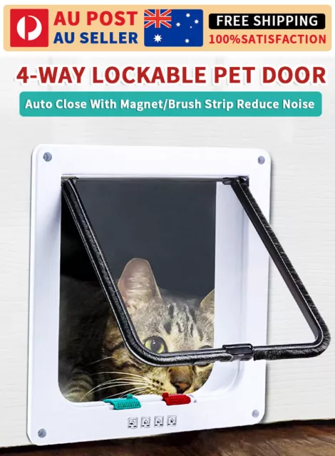 New 4-Way Safe Lockable Pet Cat Dog Door Brushy Flap Screen Locking Quiet