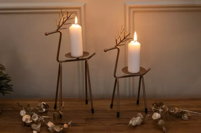 Christmas Candle Holder Decoration 2pc Set Tealights Reindeer Metal Xmas Decor
