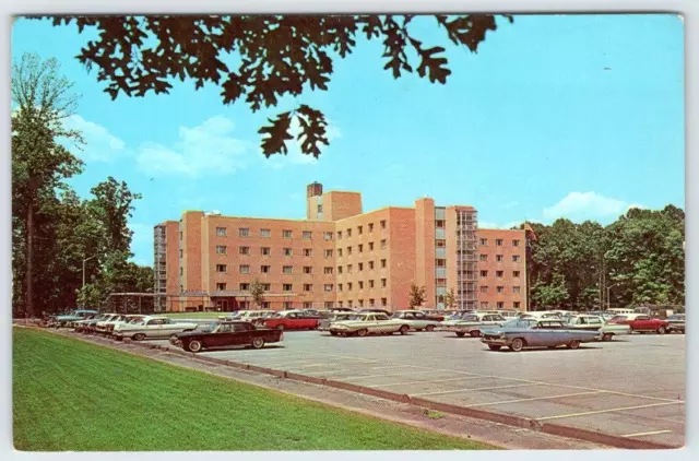 1960's FAIRFAX COUNTY HOSPITAL VIRGINIA CLASSIC CARS PARKING LOT POSTCARD