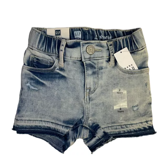 Baby Gap Toddler Girl 2T Shortie Jean Shorts Distressed Light Denim Washwell NEW