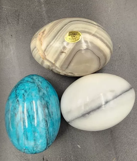 Lot Of 3 Polished Onyx Natural Stone Eggs 2.5" & 3"