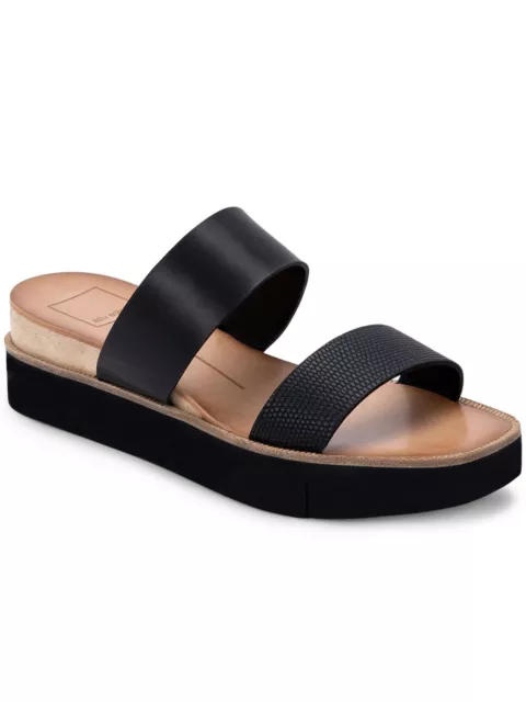 DOLCE VITA Womens Black  1" Platform Parni Wedge  Leather Slide Sandals 9.5
