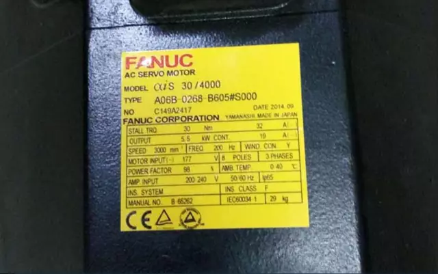 ONE Fanuc A06B-0268-B605#S000 aiS 30/4000 AC Servo Motor 177 V 5.5 kW