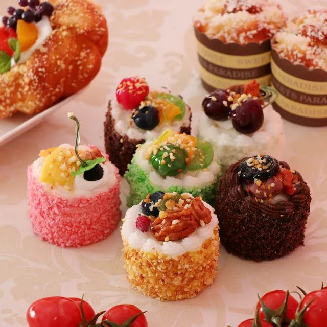 6 pcs Artificial Mixed Scatter Cake Model Realistic Food