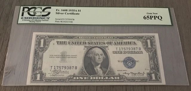 1935A Silver Certificate TB Block PCGS 65PPQ Gem New Fr 1608