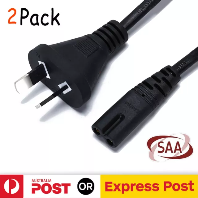 2 Pack 2 Prong Figure 8 AC Power Cord Cable AU Plug for PS3 Slim Laptop Adapter