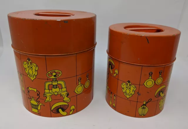 Kitchen Canister Set 4 Mid Century MCM Vintage Orange Metal Japan Retro 3