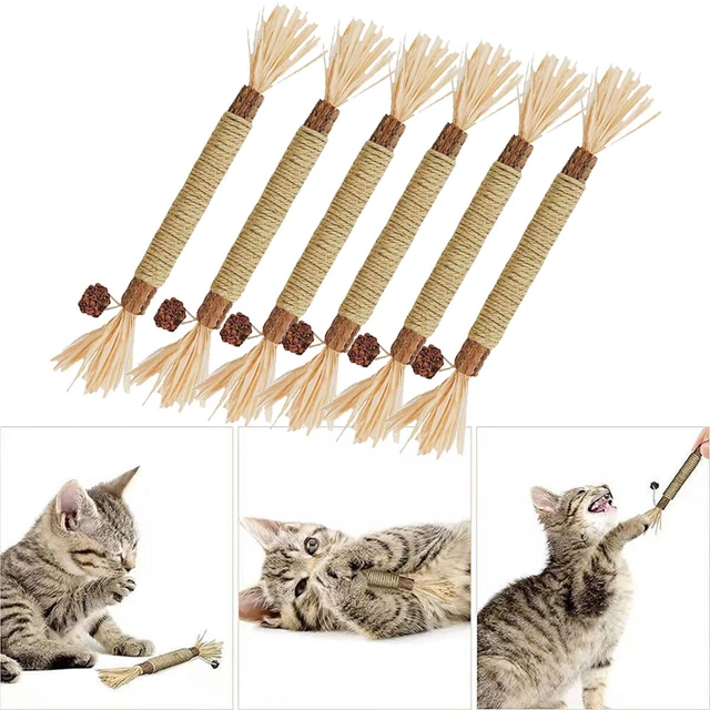 6PCS Catnip Toys Cat Wand Silvervine Sticks Cat Toys For Indoor Chew Cats Toy