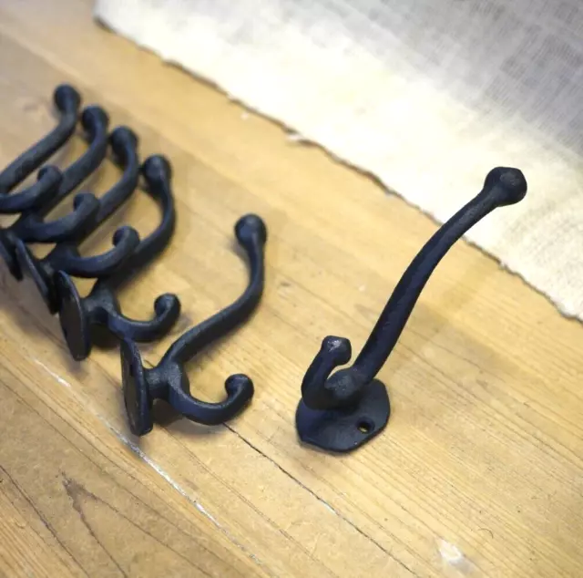 6 Cast Iron Black School Style Coat Hooks Hat Hook Rack Hall Tree Acorn Hook 2