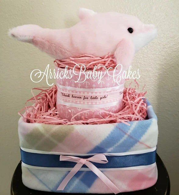 Diaper Cake~Thank Heaven For Little Girls~Baby Shower Gift~Baby Girl~Plaid🌊🌊🌊