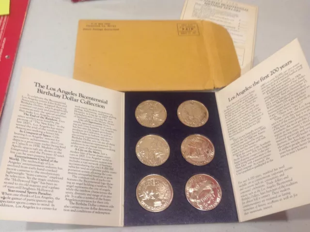 Los Angeles Bicentennial Birthday Dollars, 6 coin set, carded w/narrative b9c