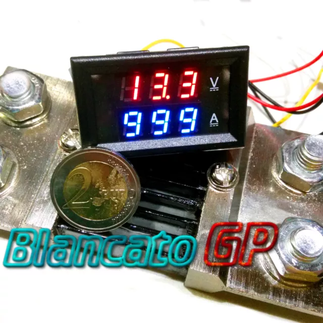 2in1 VOLTMETRO 0-100V e AMPEROMETRO 0-1000A con SHUNT KIT1 solare eolico ammeter