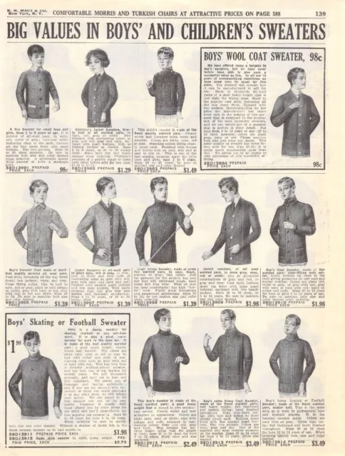Vintage Paper Ad Boys' Children's Sweaters Hats Caps Edwardian 1910s Macy's 1911