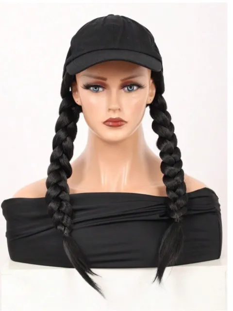 Perruque tresses casquette de Baseball Avec Extensions de Cheveux Long noire