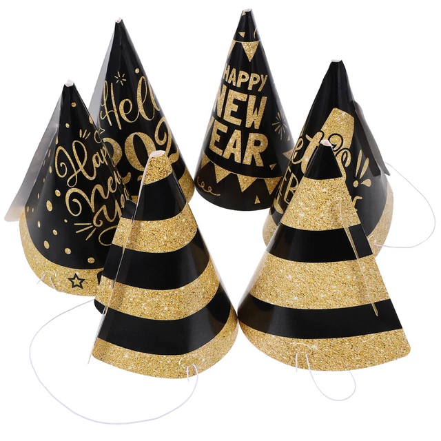 6 pezzi cappelli da festa di Capodanno, fantastici cappelli cono di carta di Capodanno,