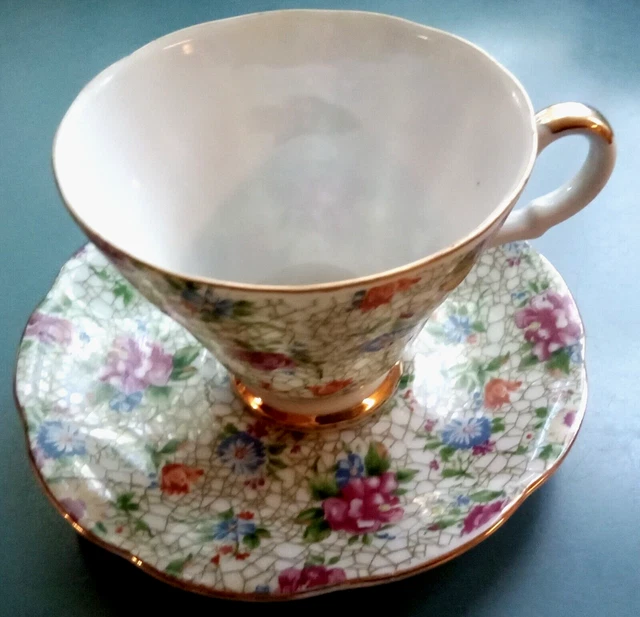 Juego de Tazas y Platillos Vintage LEFTON PINTADO A MANO #2119