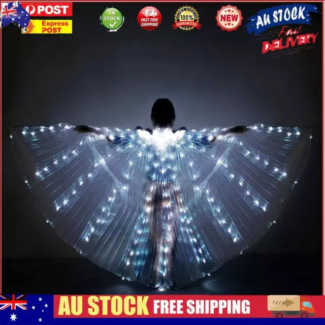 LED Lights Belly Dance Isis Wing Performance Clothing with Sticks (White Adult)