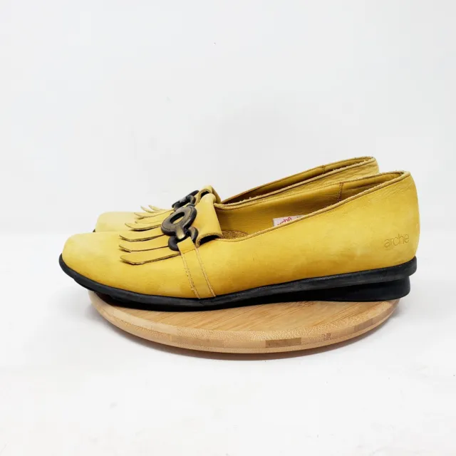 Arche Loafer Shoes Womens 39 Yellow Leather Horsebit Kiltie Fringe Slip On Latex