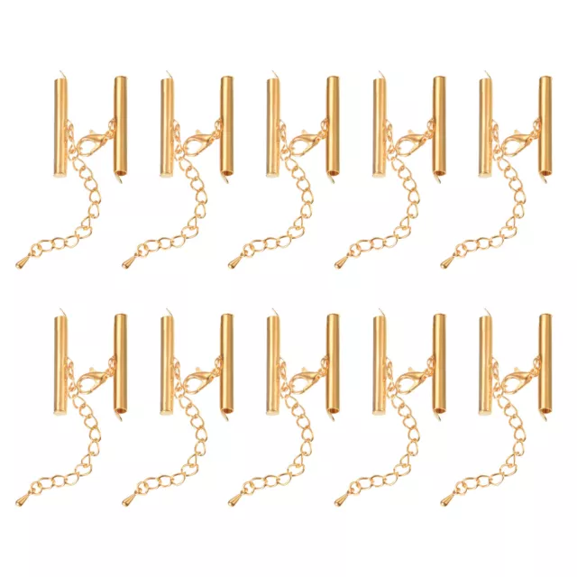 10 kits Glissant Terminal Agrafes Chaîne 30mm Tube Curseur Sertissage Câble Doré