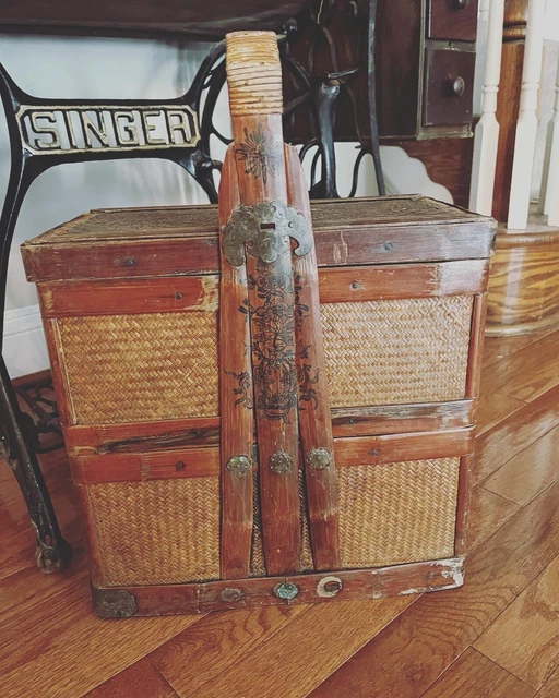Antique Two-Tier Woven Bamboo Chinese Wedding Basket