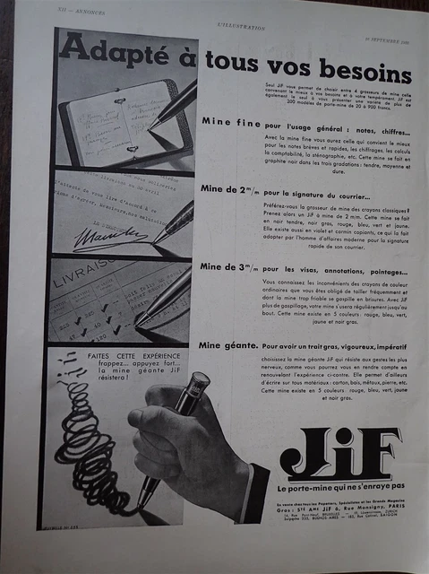 JIF puy 633 + NEYRET glove by René VINCENT paper advertising ILLUSTRATION 1934