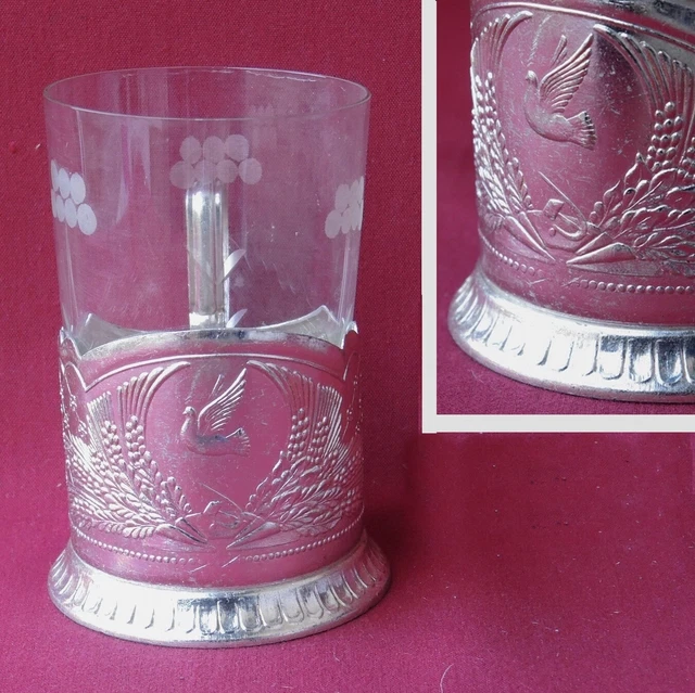 Porte-gobelet Soviétique Vintage Podstakannik – Émail Leningrad, Aluminium 1960