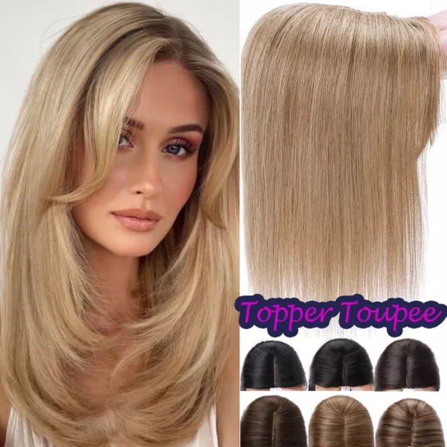 Remy Echthaar Clip In Damen Topper Remy Haar Extensions Toupet Toupee Blond DICK