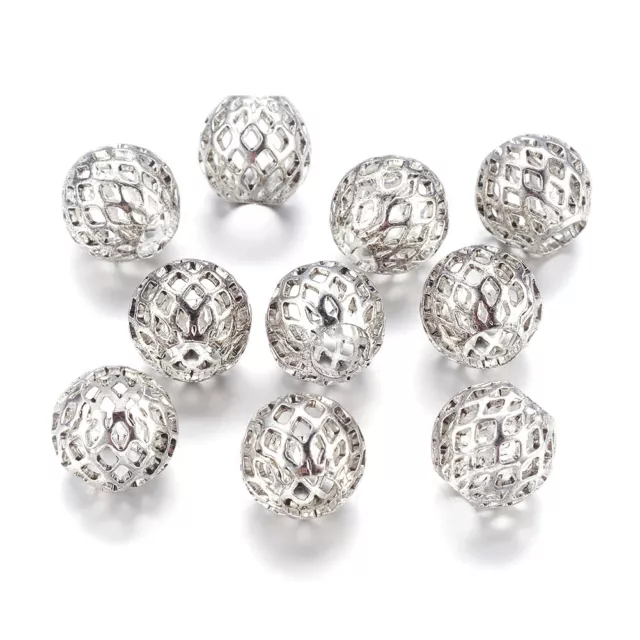 10pcs Antique Silver Brass Filigree European Beads Large Hole Charms Hollow 10mm