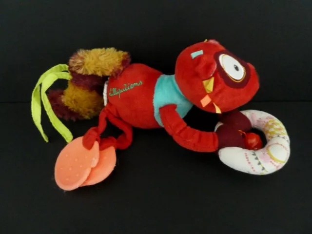 C. Doudou Peluche Hochet Lilliputiens Georges Lemurien  Rouge Orange Grelot - Be