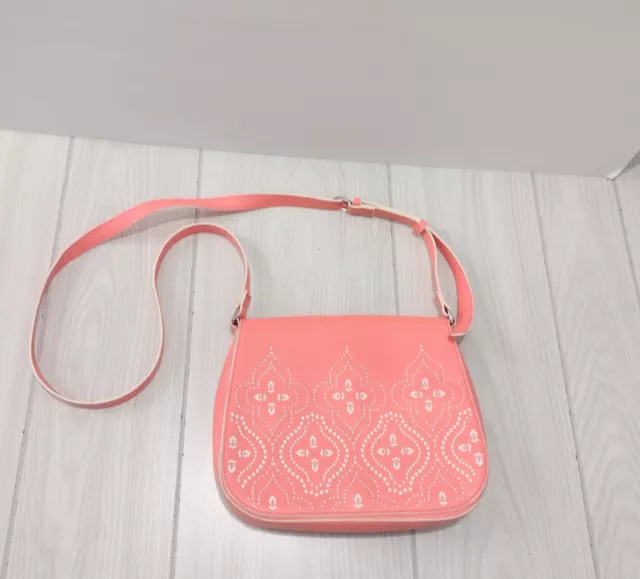 Vera Bradley Coral Pink Laser Cut Saddle Crossbody Bag Synthetic